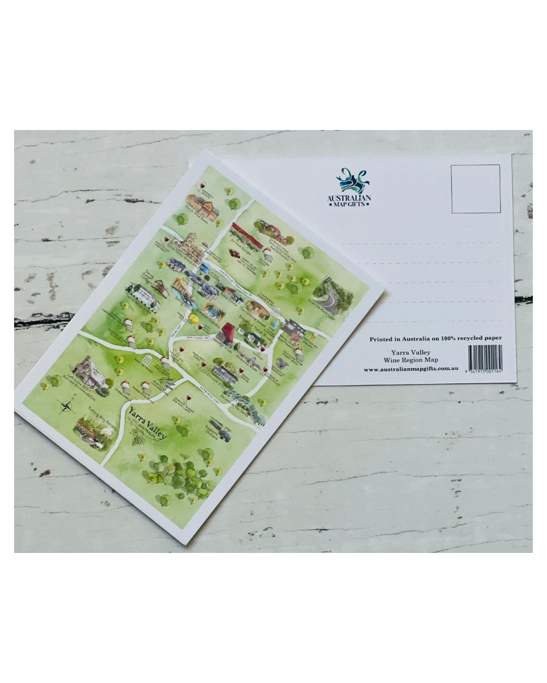 Yarra Valley Wine Region Map Postcard A6