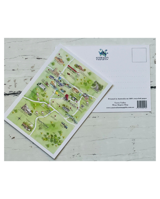 Yarra Valley Wine Region Map Postcard A6
