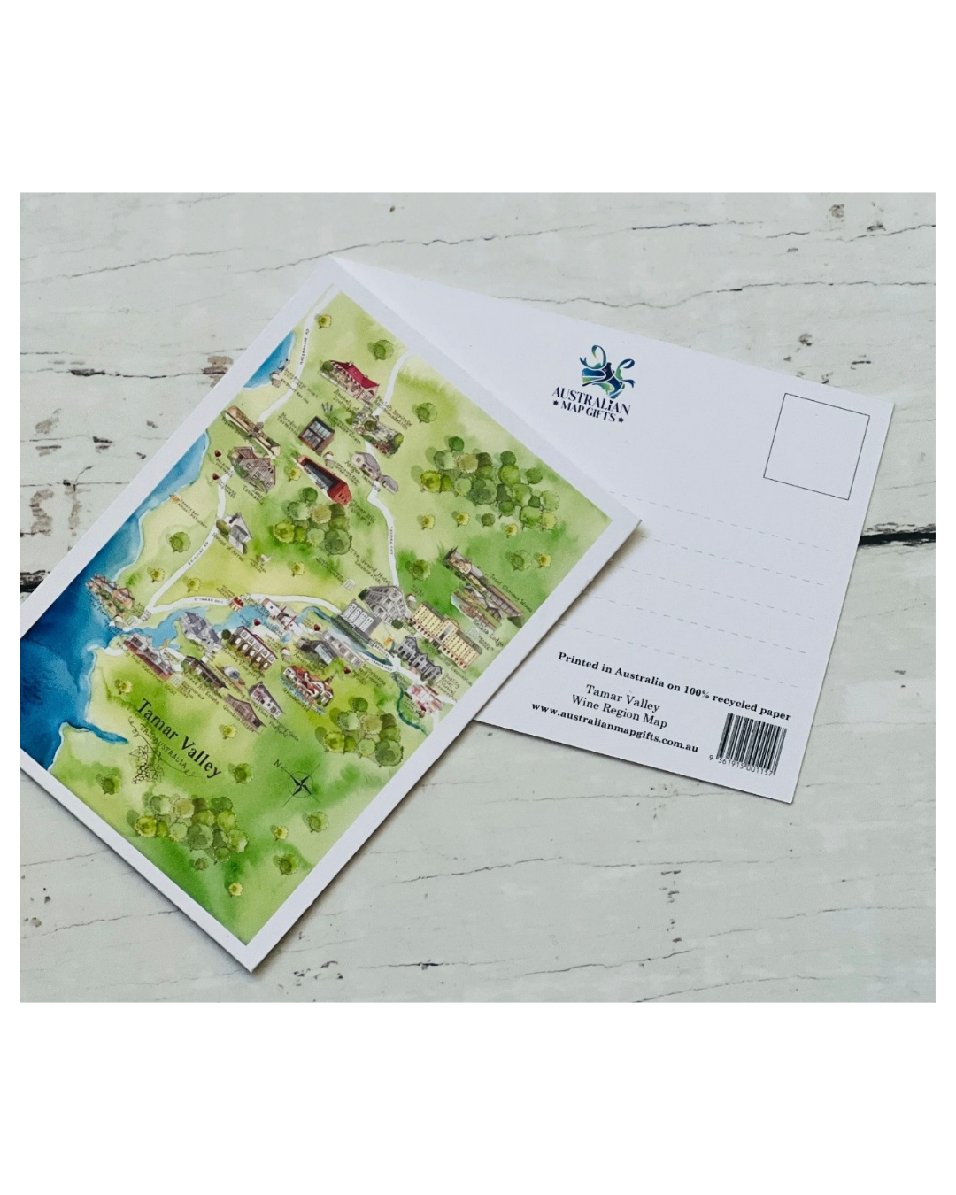 Tamar Valley Wine Region Map Postcard A6