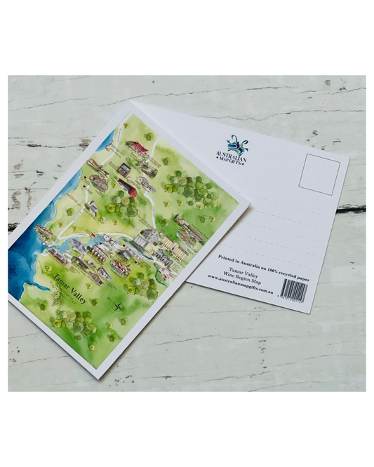 Tamar Valley Wine Region Map Postcard A6