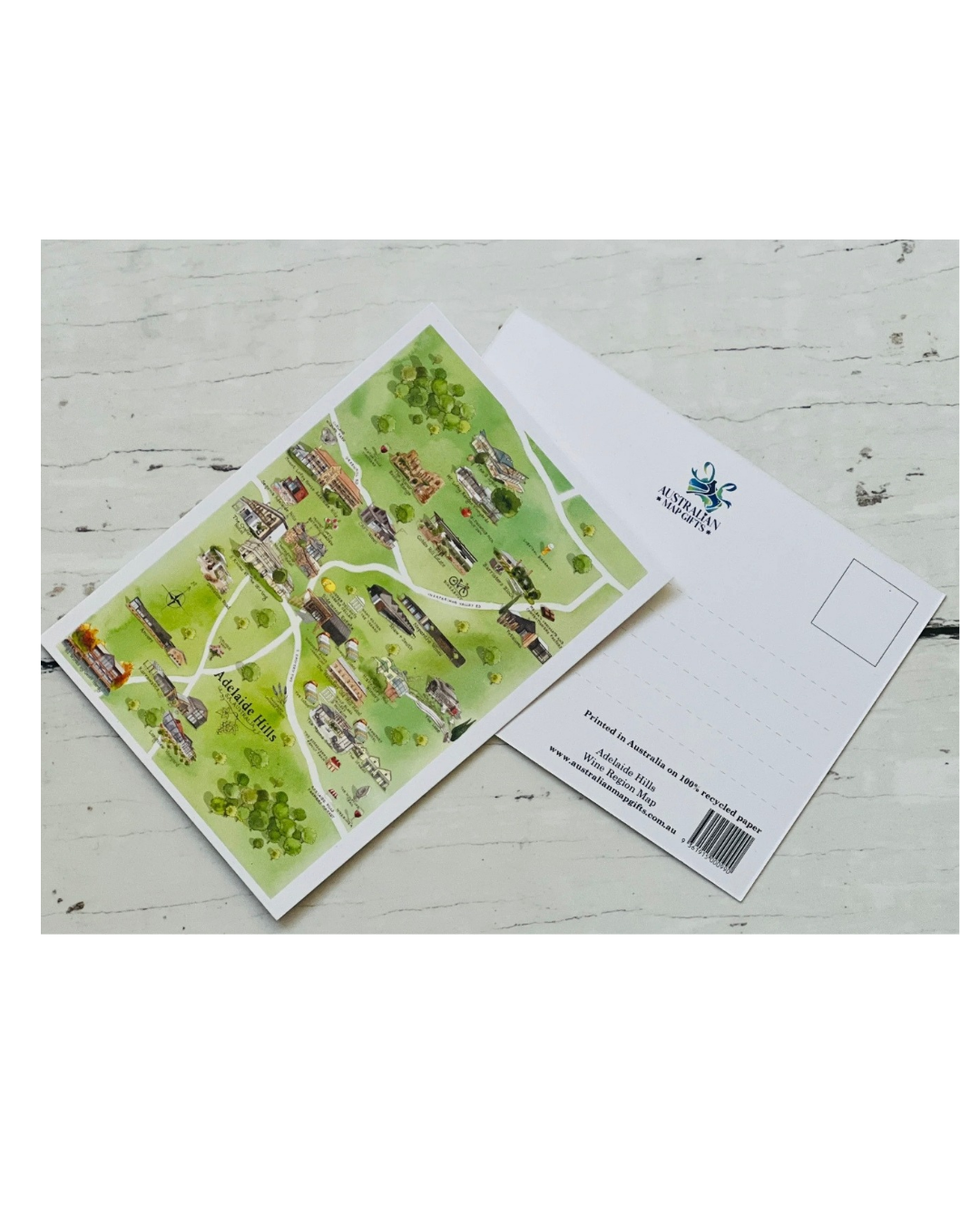 Adelaide Hills Wine Region Map Postcard A6