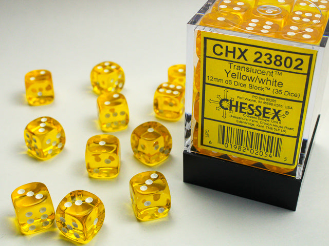 Translucent Yellow/White 12mm d6 Dice Set (missing one)
