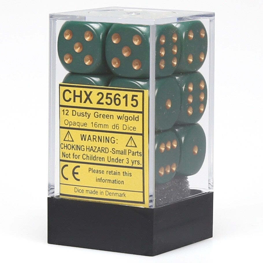 Opaque Dusty Green/Copper 16mm d6 Dice Set