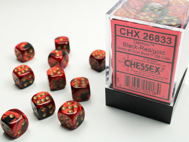 Gemini Black-Red/Gold 12mm D6 Dice Set