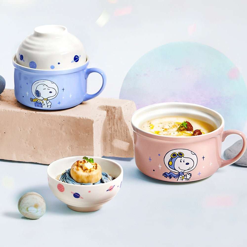 SNOOPY Small Planet Ceramic Soup Bowl 2-Piece Set (blue)