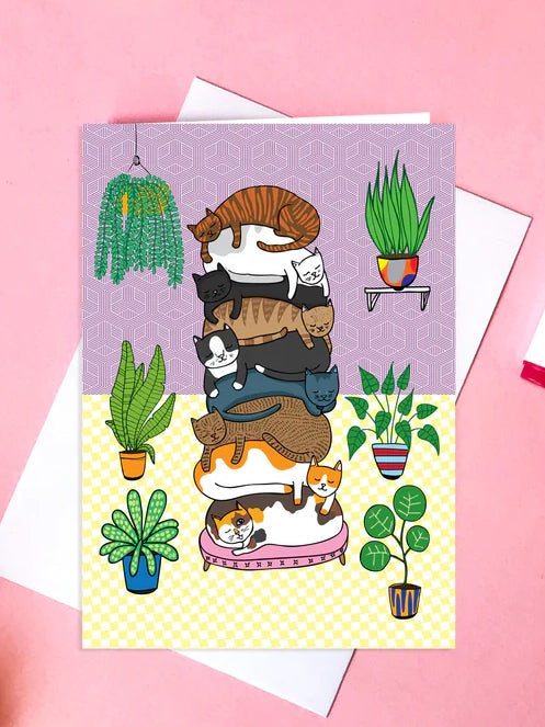 Cat Stack Greeting Card