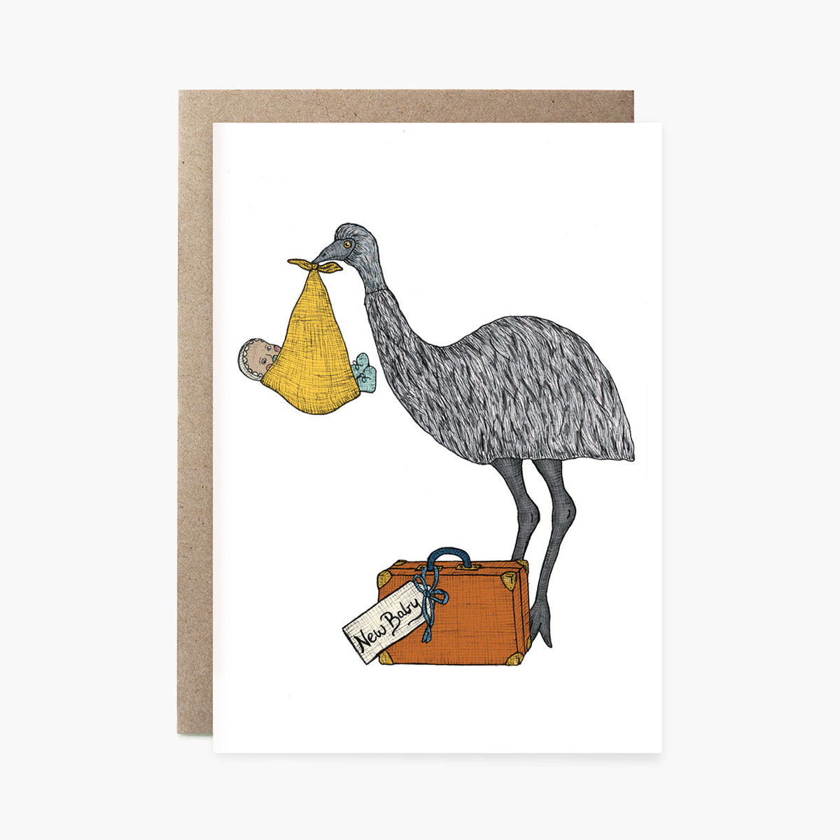 Emu with a Baby - Card for Newborn