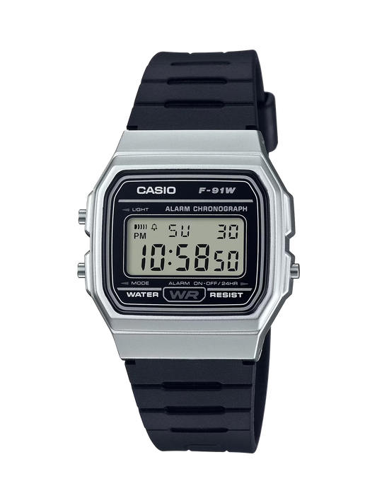 Casio F91W Series Digital Watch Silver Case Resin Band