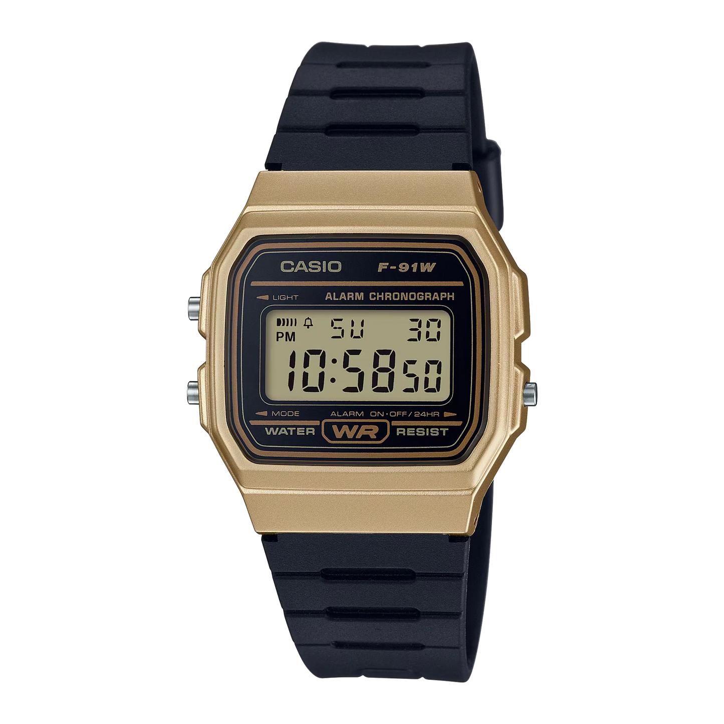 Casio F91W Series Digital Watch Gold Case Resin Band