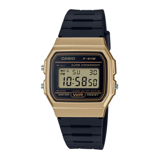 Casio F91W Series Digital Watch Gold Case Resin Band