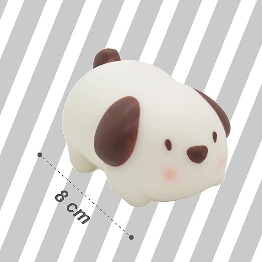 Squeeze Sploot Friends cream dog squishy toy measuring approximately 8 cm