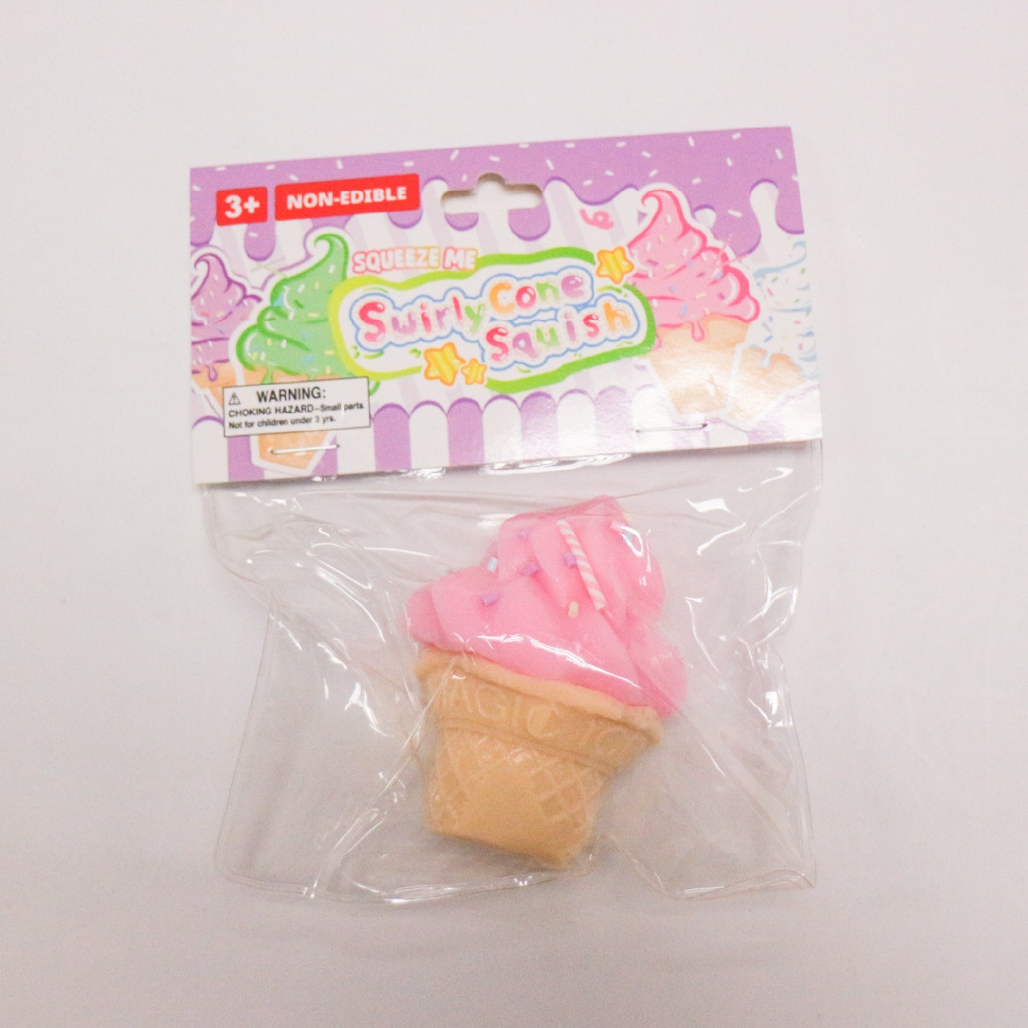 Pink SwirlyCone ice cream squishy in individual packaging