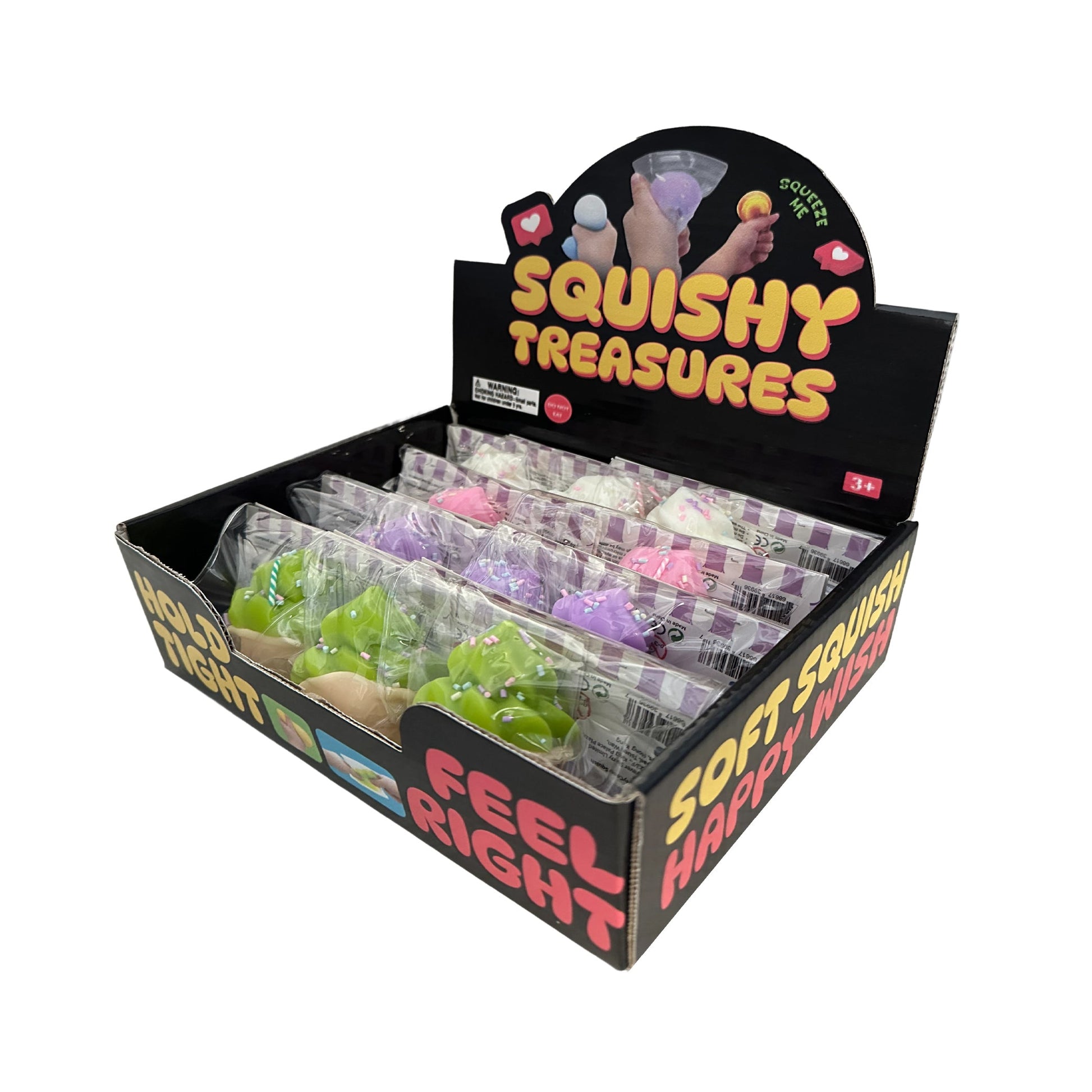SwirlyCone squishy toys arranged in the supplier display box