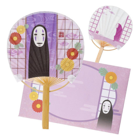Japanese Bamboo Fan & Letter Set – No-Face with Flowers (Spirited Away)