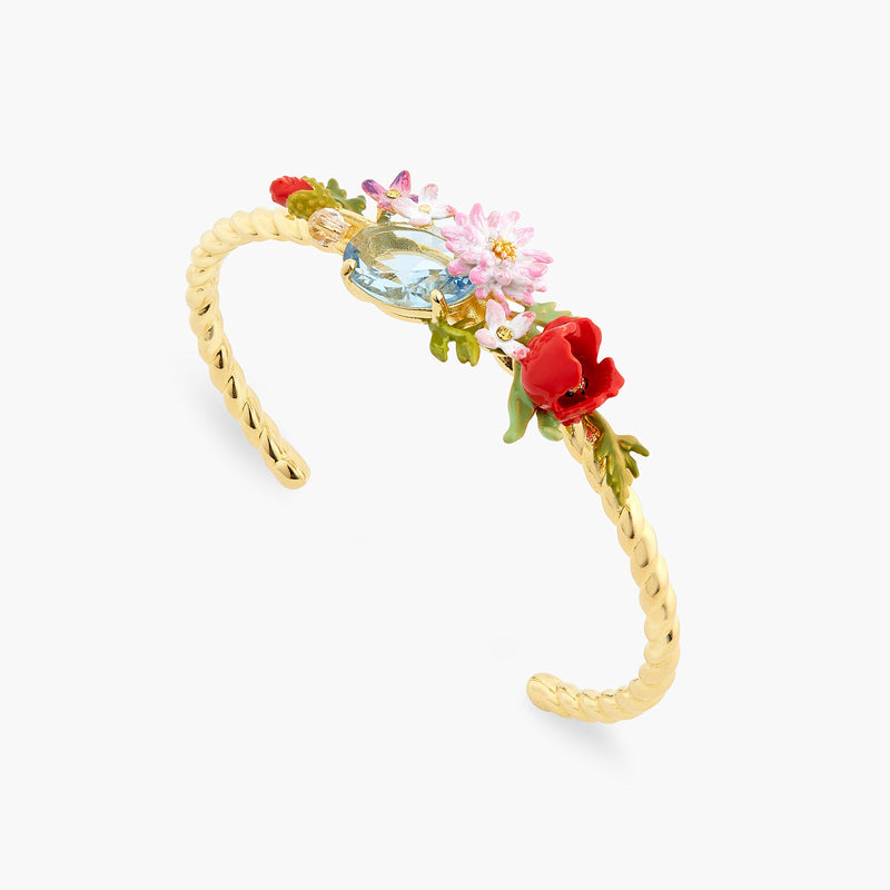 Poppy, Daisy And Blue Cut Crystal Stone Bangle Bracelet | ATPO2011 (Small)