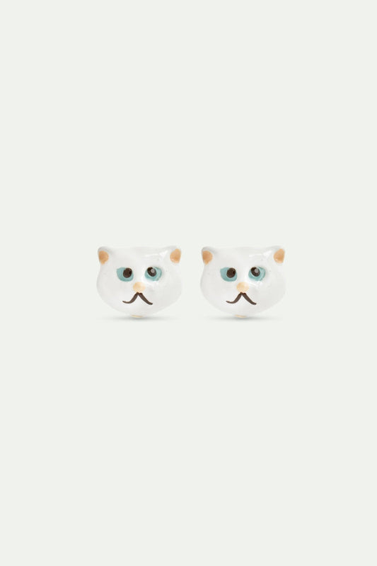 White Cat Head Post Earrings | AVLA1041 (stud)