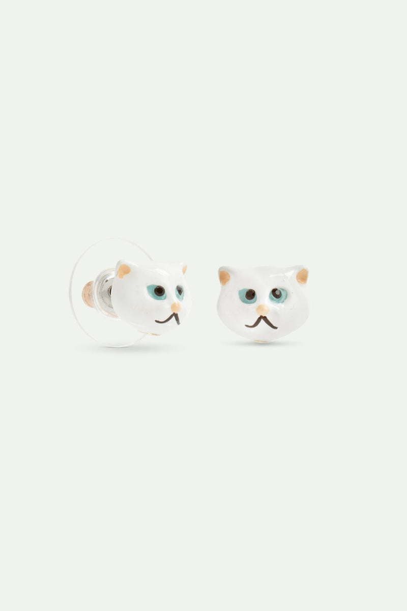 White Cat Head Post Earrings | AVLA1041 (stud)