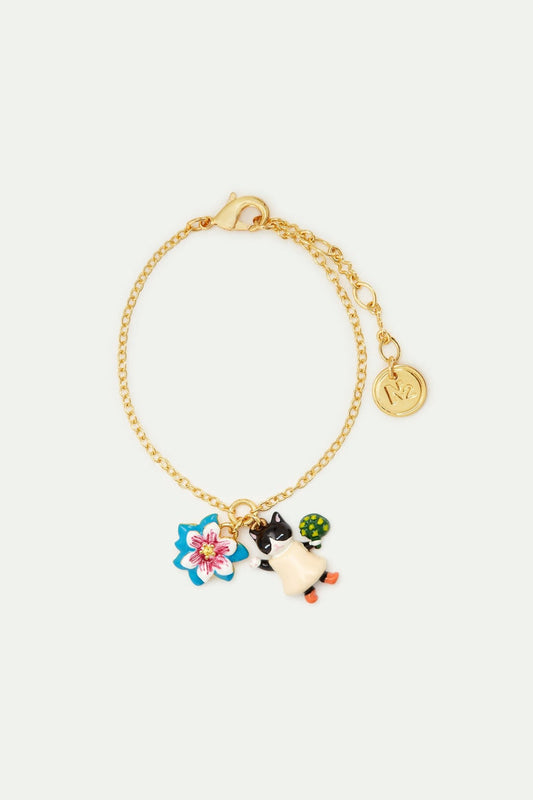 Blue Flower And Black Kitten Fine Bracelet | AVHP2021