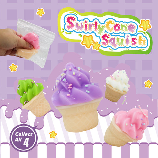 SwirlyCone squishy toy collection with four ice cream cone designs