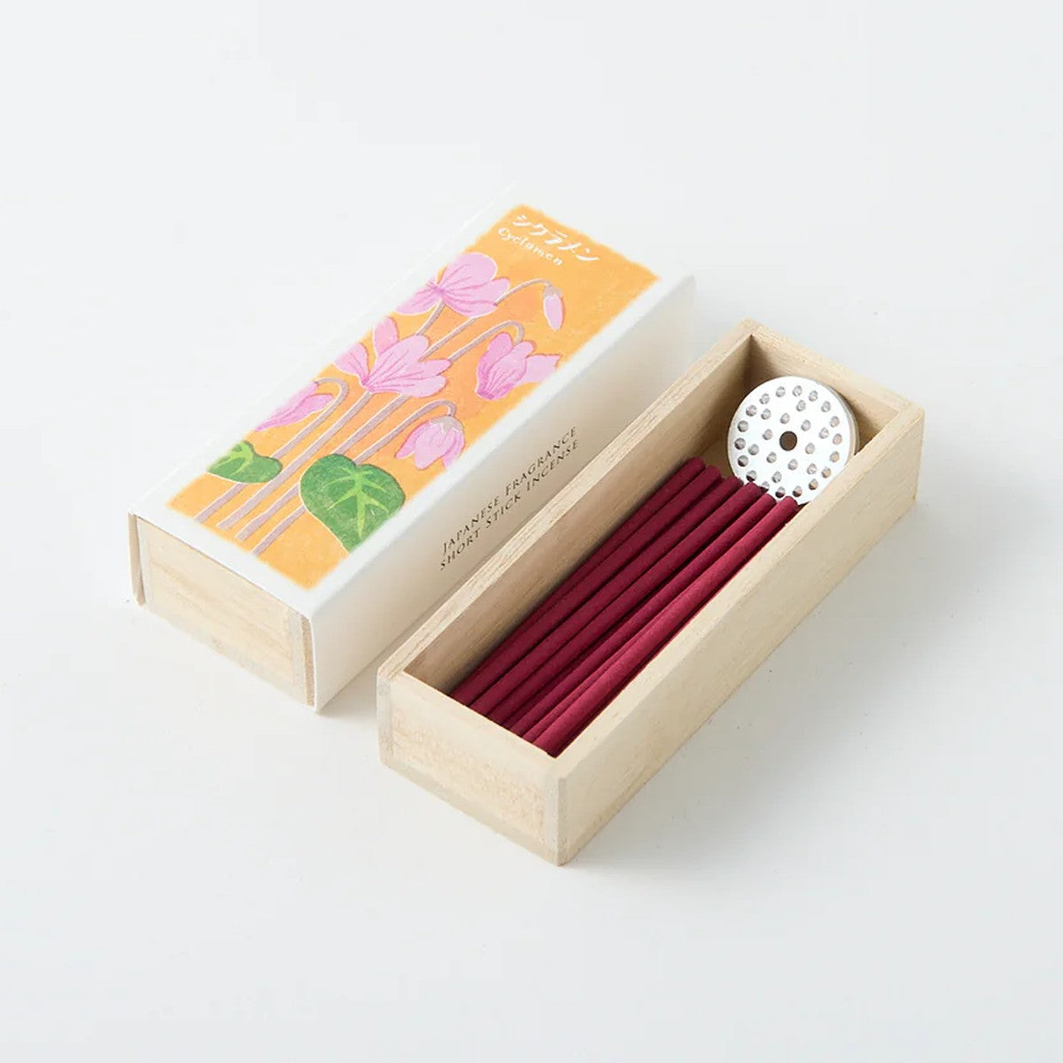 Ika-Denshin Cyclamen incense sticks and aluminium holder