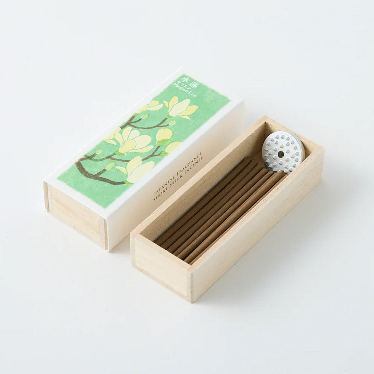 Ika-Denshin Magnolia incense sticks and aluminium holder