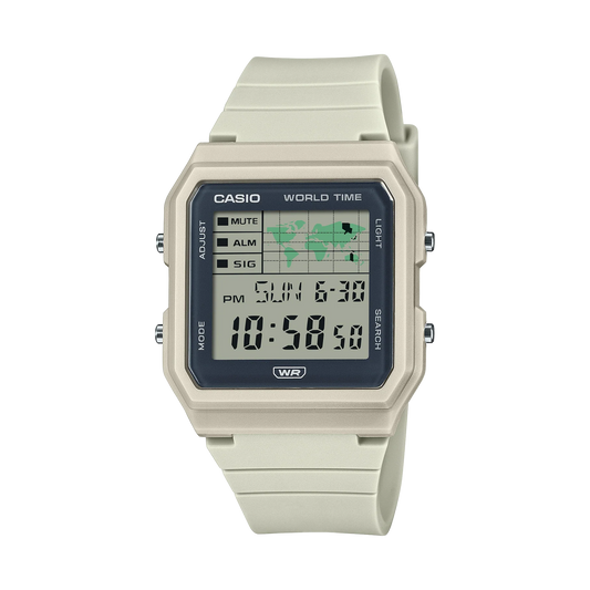 CASIO DIG WORLD MAP, WHITE RESIN BAND WATCH