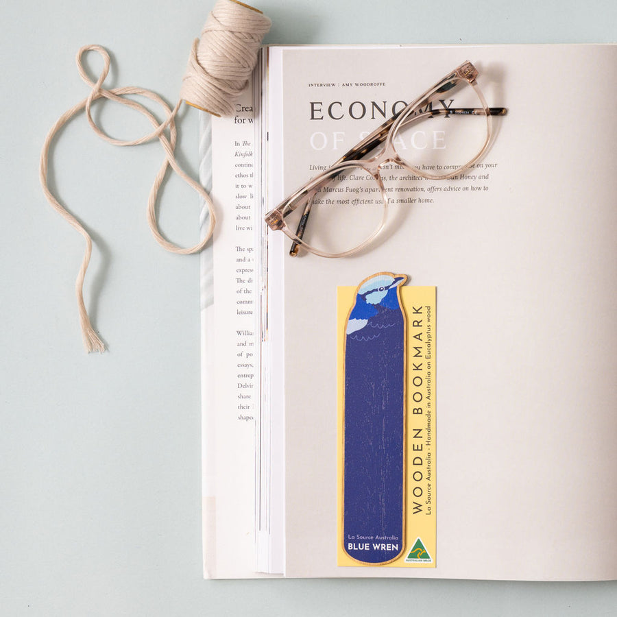 Blue Wren Wooden Bookmark