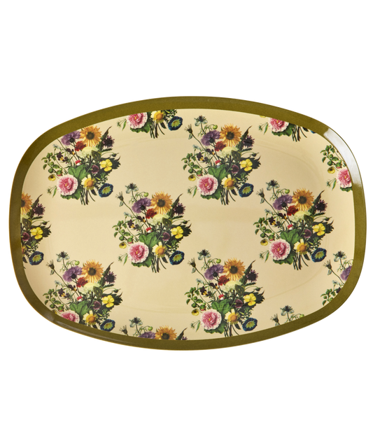 Large Rectangular Dinner Plate - Cream - Retro Bouquet
