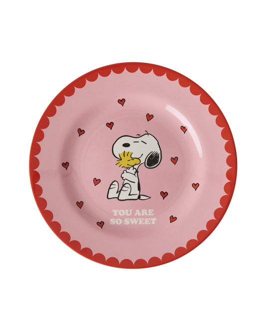 Round Side Plate - Pink - Snoopy Print