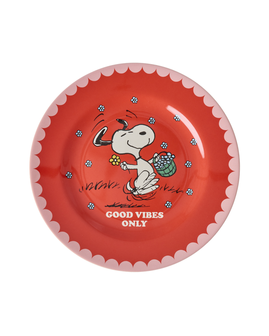 Round Side Plate - Red - Snoopy Print