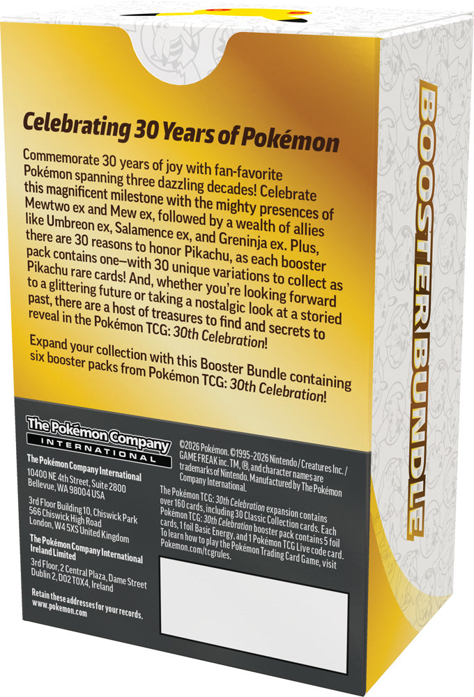 Back of Pokémon TCG 30th Celebration Booster Bundle