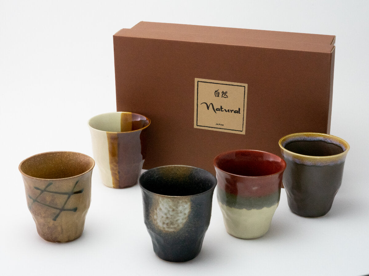 Natural Patterned Japanese Cup Set of 5
