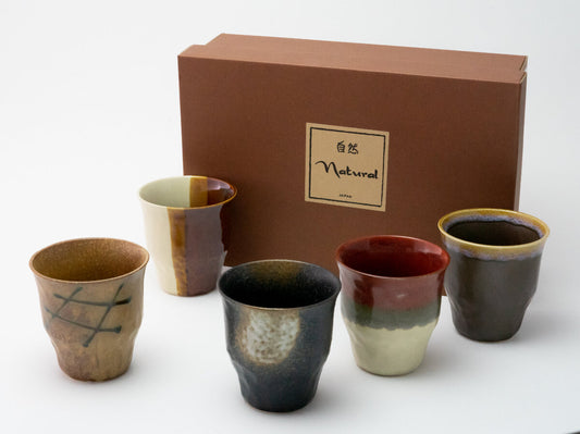 Natural Patterned Japanese Cup Set of 5