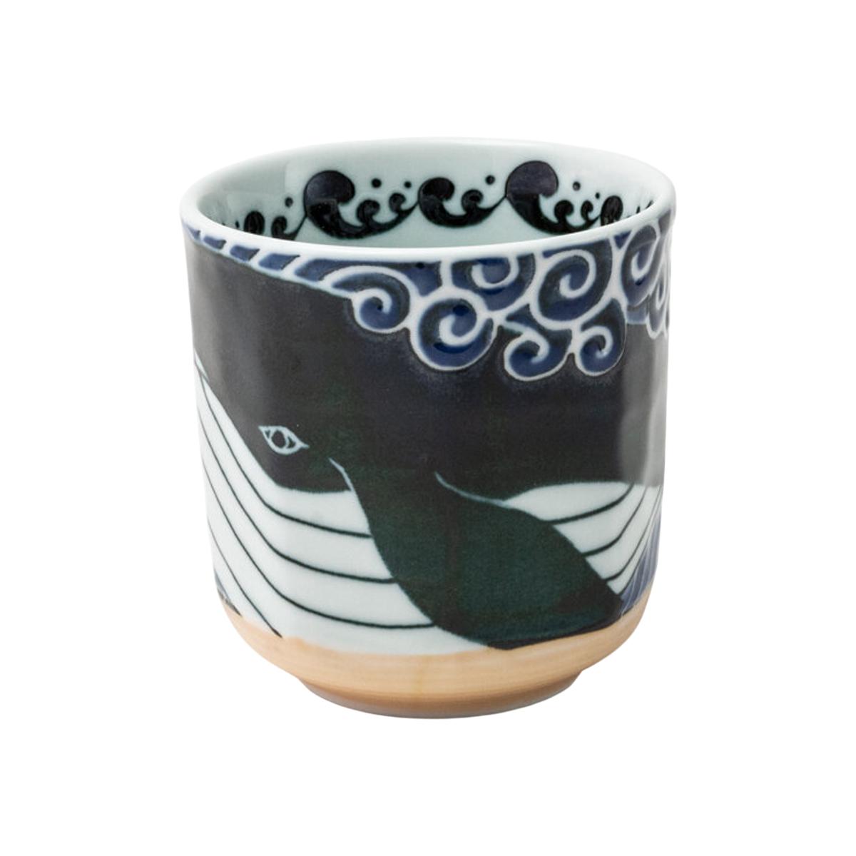 Namikujira 320ml Japanese ceramic tea cup with whale and wave artwork
