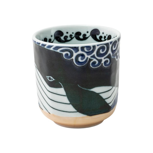 Namikujira 320ml Japanese ceramic tea cup with whale and wave artwork