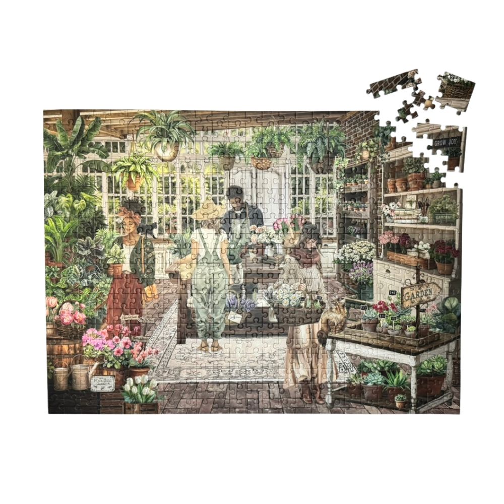 Vintage Garden Shop puzzle box and completed artwork