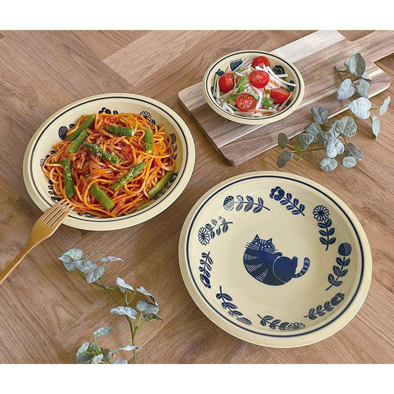 Fika Curry and Pasta Plate Navy 22cm cat design