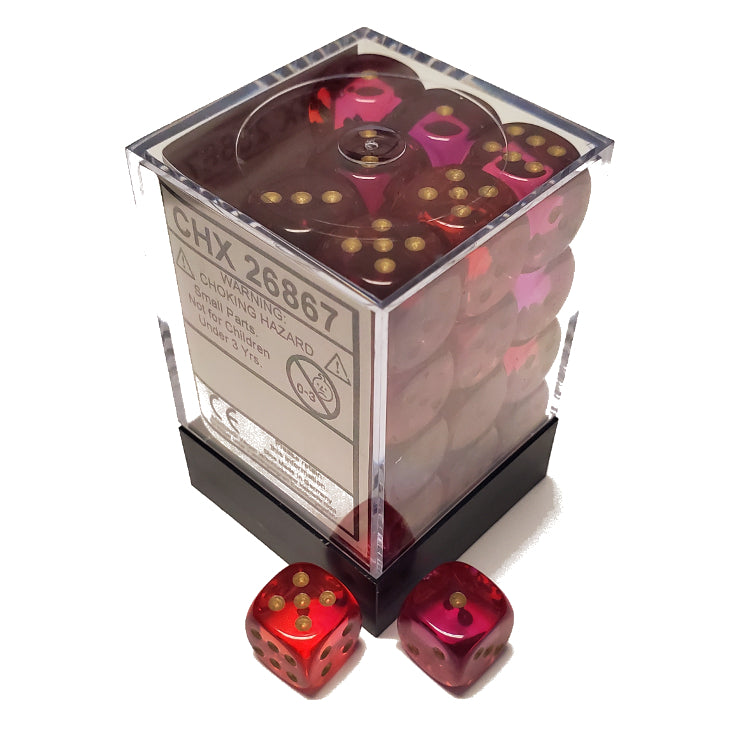 Gemini 12mm d6 Translucent Red-Violet/Gold Dice Block (36 Dice)