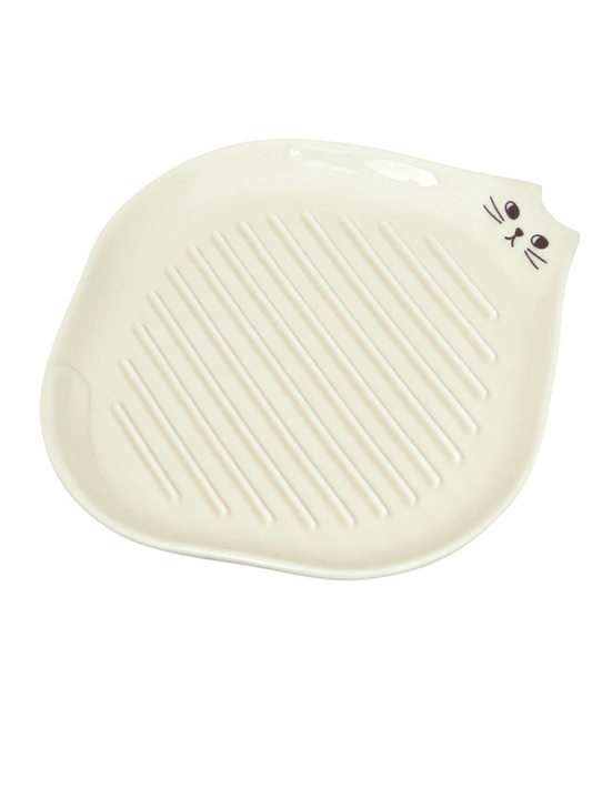 Decole Karifuwa Cat Toast Plate - Ivory White