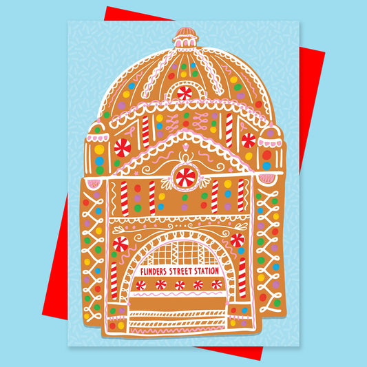 Flinders Street Gingerbread House Christmas Card