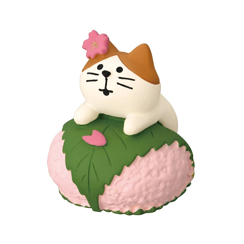 Concombre Sakura Viewing Party - Sakura Mochi Wrapped Cat Figurine 4.2cm