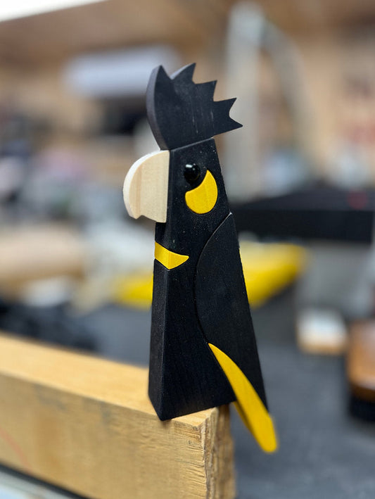 Abstract Bird Sitter Sculpture - Yellow Tailed Black Cockatoo