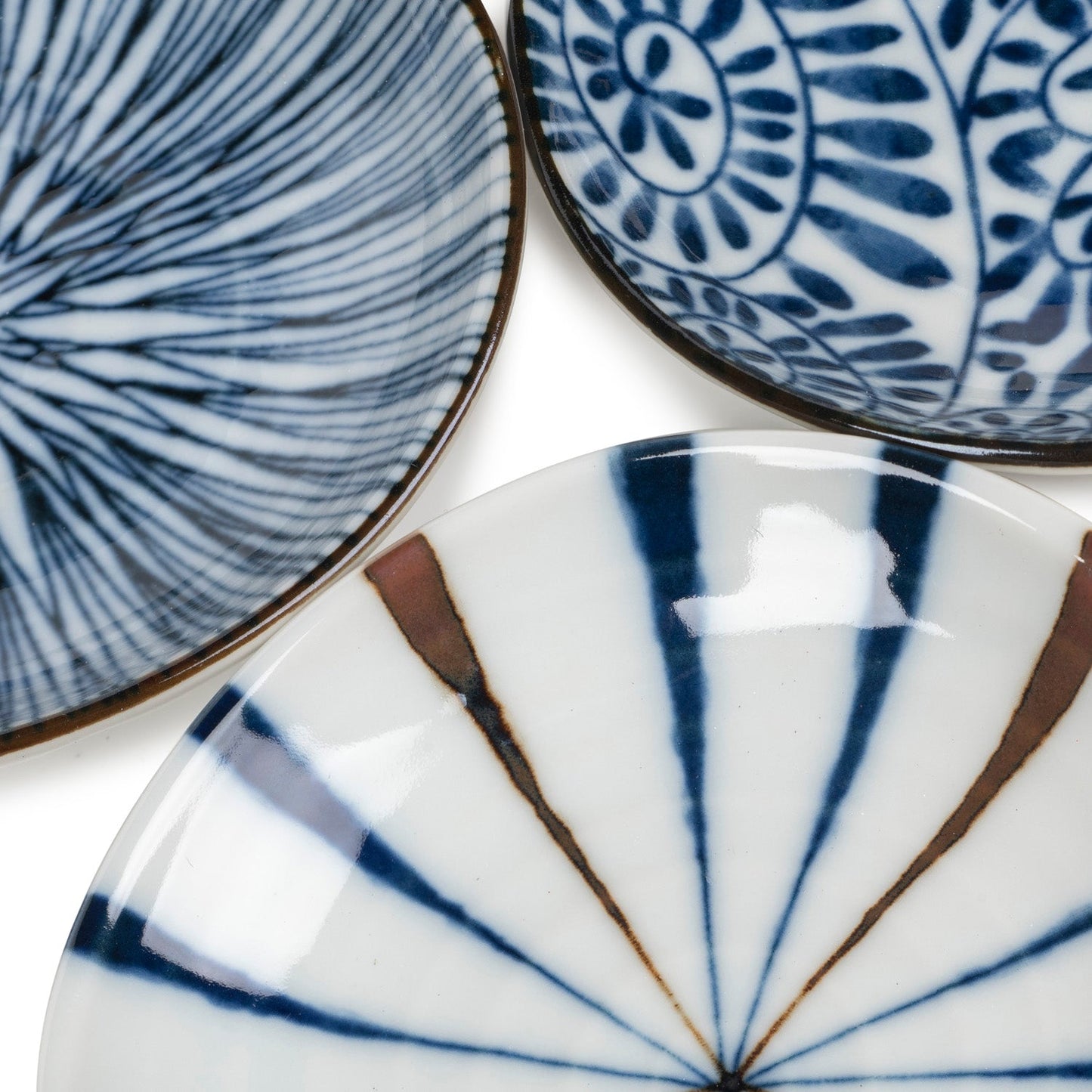 Detailed blue and white Aizome Japanese mini plate designs