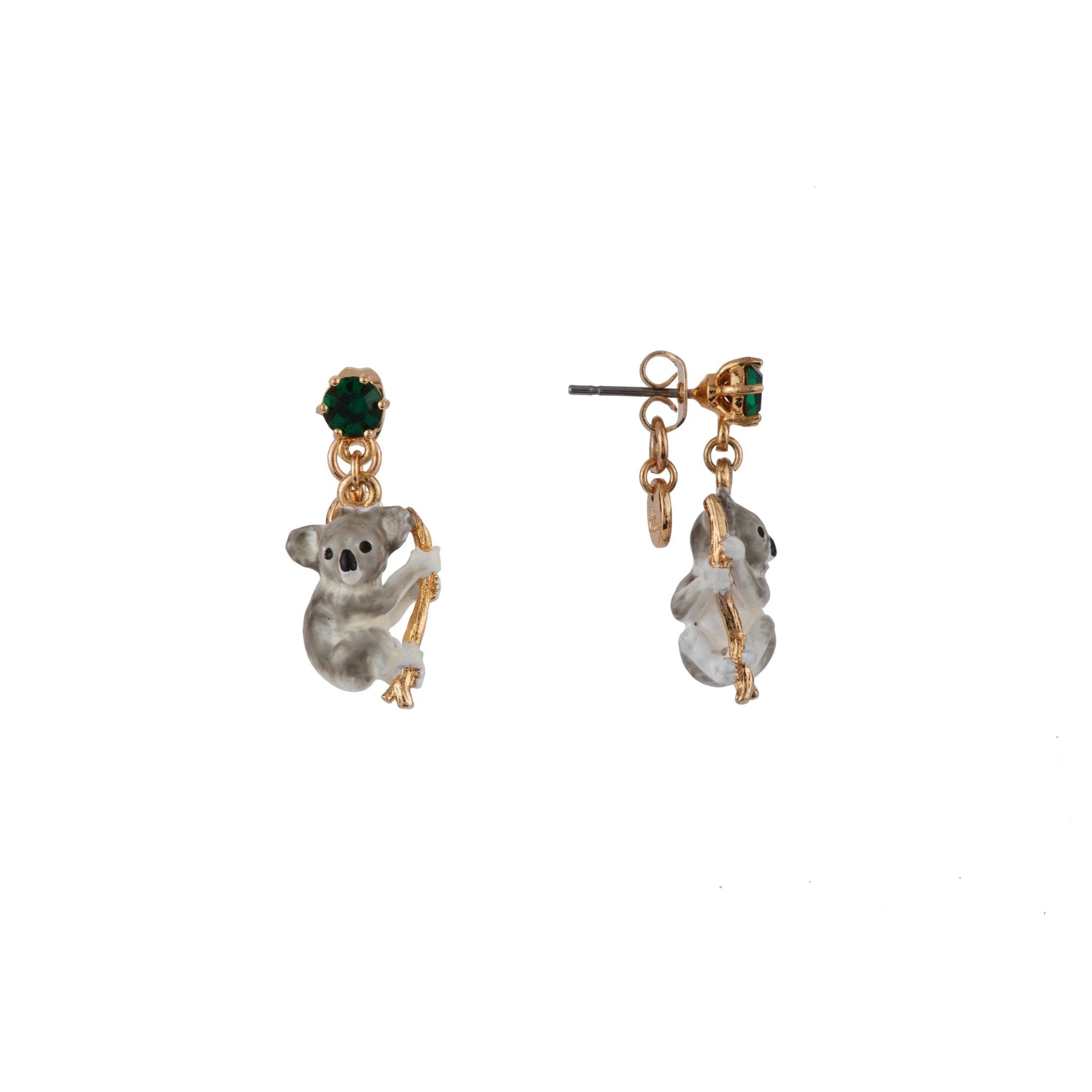 ANIMALS FROM AUSTRALIA GREEN RHINESTONE & KOALA EARRINGS - Mu Shop