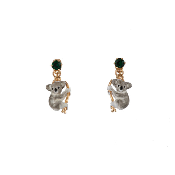 ANIMALS FROM AUSTRALIA GREEN RHINESTONE & KOALA EARRINGS - Mu Shop