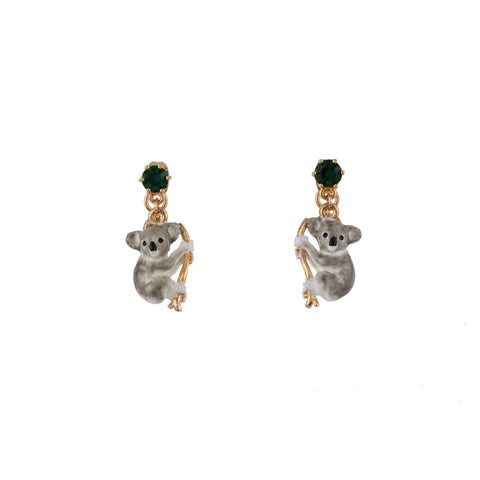 ANIMALS FROM AUSTRALIA GREEN RHINESTONE & KOALA EARRINGS - Mu Shop