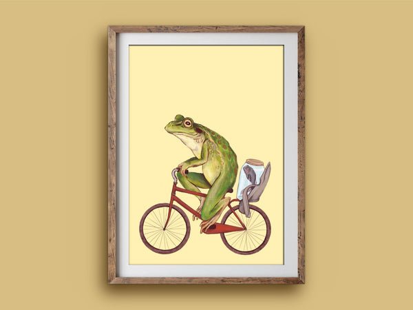 Art Print - Bicycle Frog - Fun illustration, wall art (A5) - Mu Shop