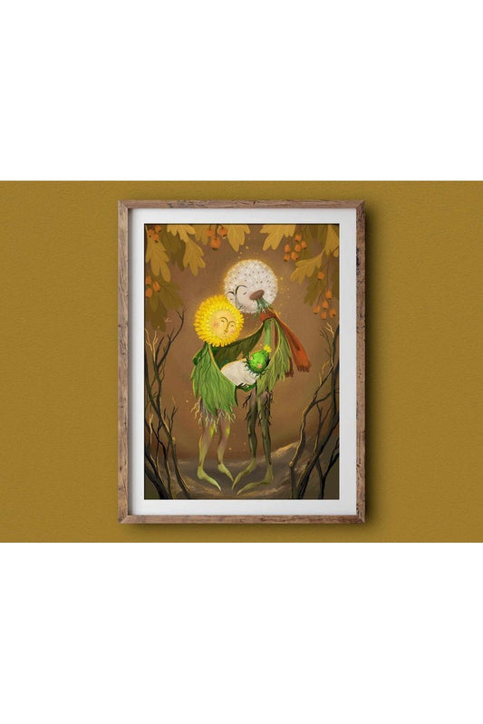 Art Print - Dandelion Family. Whimsical illustration, wall art (A4) - Mu Shop