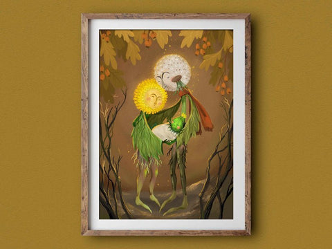 Art Print - Dandelion Family. Whimsical illustration, wall art (A4) - Mu Shop