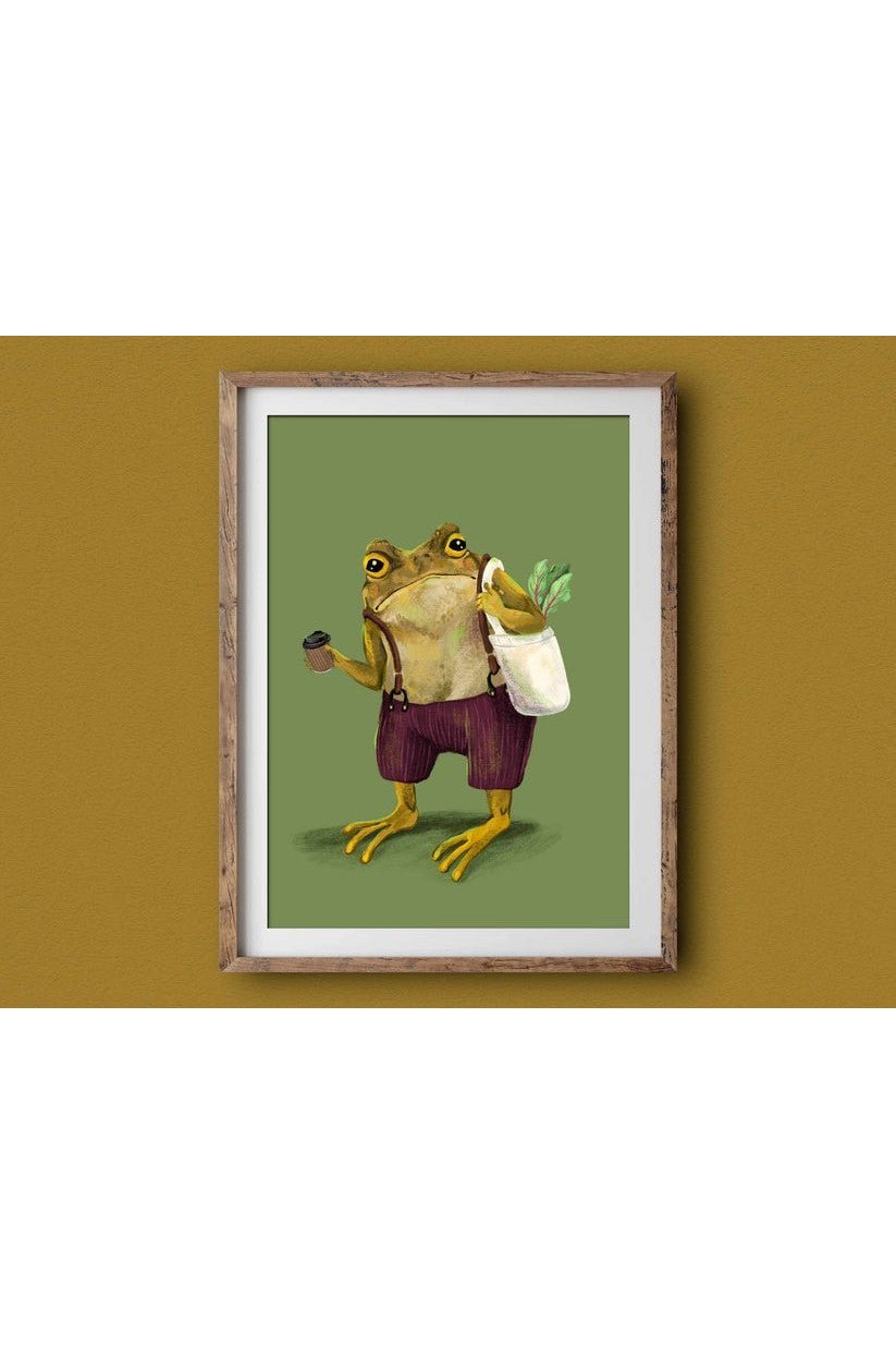 Art Print - Hipster Toad. Fun, humorous illustration, wall art (A4) - Mu Shop